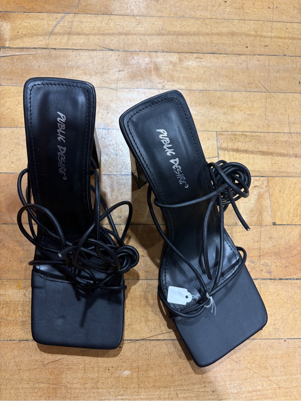 Public Desire Black Square-Toe Lace-Up Block Heels